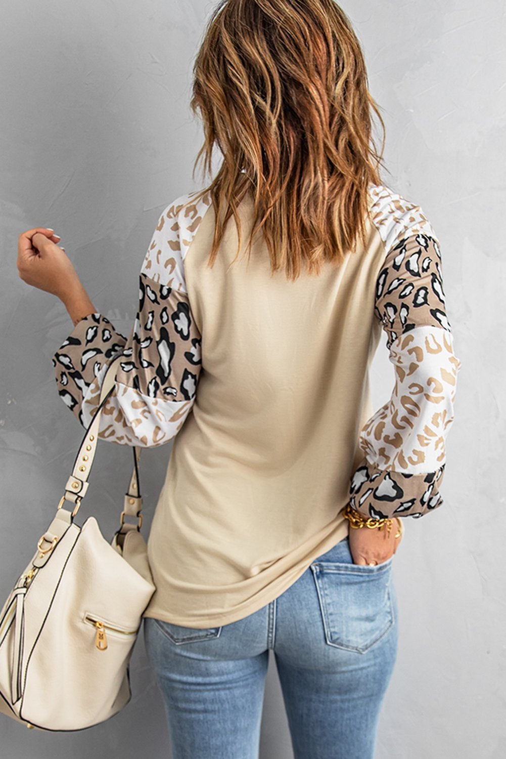 Women's Apricot Leopard Long Sleeve Top