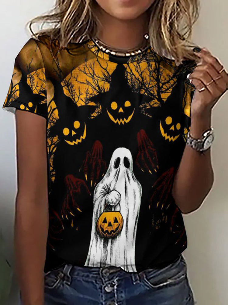 Halloween Print Crew Neck Casual T-Shirt