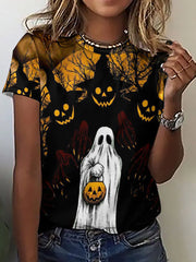 Halloween Print Crew Neck Casual T-Shirt