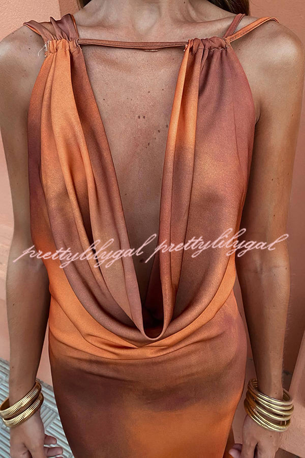 Sexy Gradient Print Contrast Scarf Collar One Step Skirt Dresses