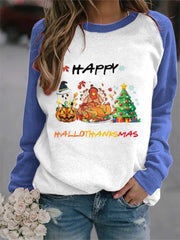 Ghost Turkey Christmas Tree Print Contrast Sweatshirt