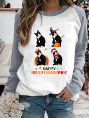 Halloween Christmas Black Cat Print Sweatshirt