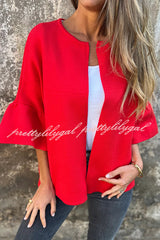Fashionable Patchwork Round Neck Bell Sleeve Loose Jacket