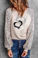 Women's Leopard Heart Long Sleeve Pullover