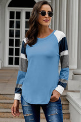 Women's Womens Color Block Long Sleeves Blue Pullover Top