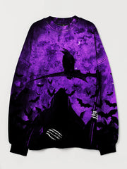 Grim Reaper & Raven Art Vintage Halloween Washed Sweatshirt