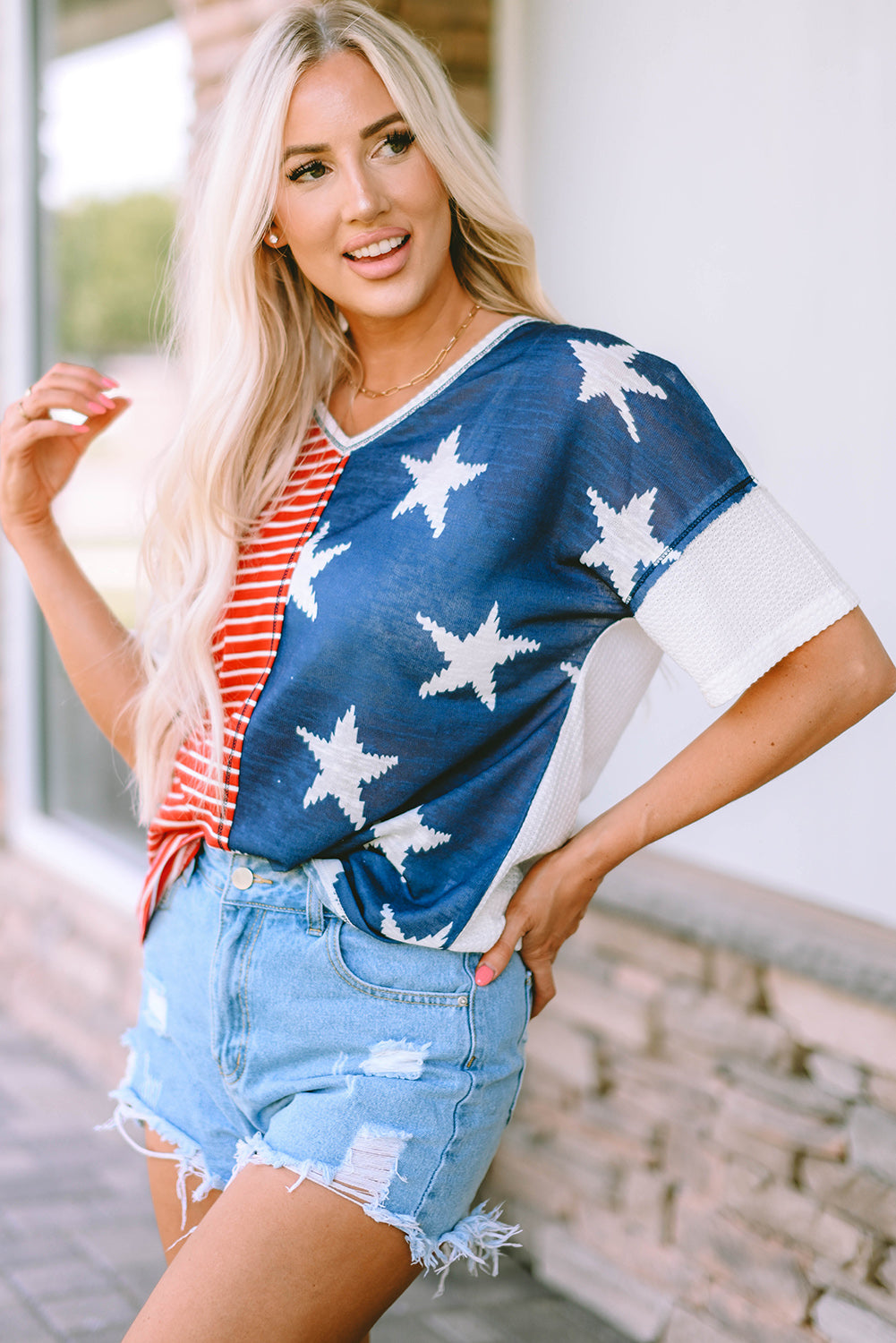 Women's Stripes Knit Short Sleeves Top