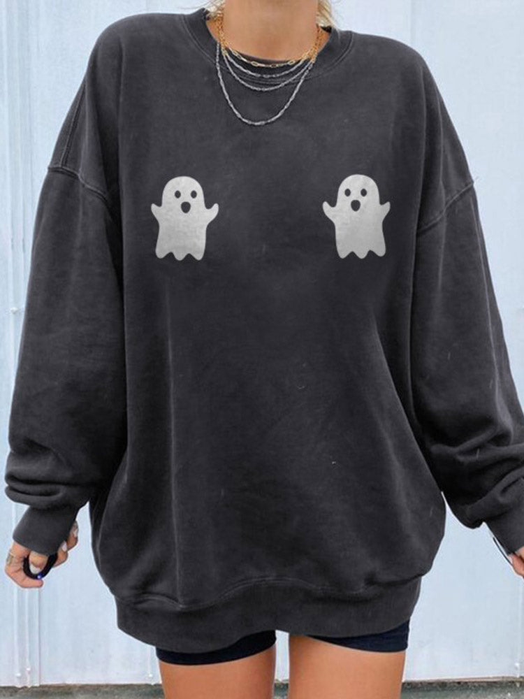 Halloween Fun Print Crew Neck Casual Sweatshirt