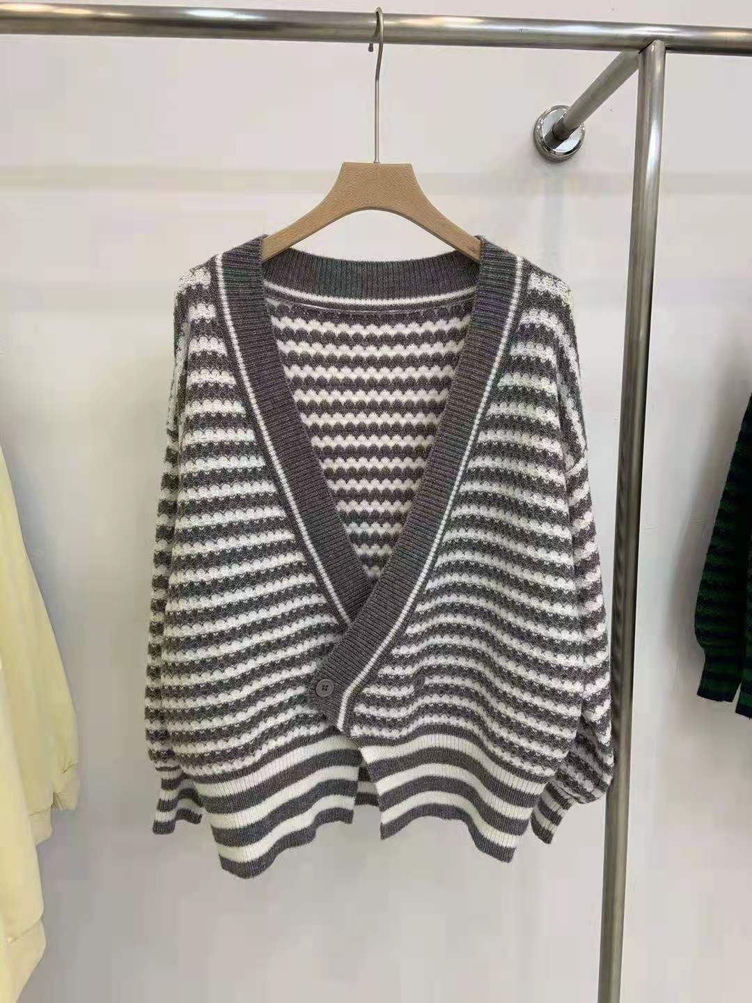 Retro Irregular Loose Striped Cardigan Sweater