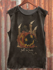 Men's Halloween Pumpkin Print Casual Crew Neck Tank Top