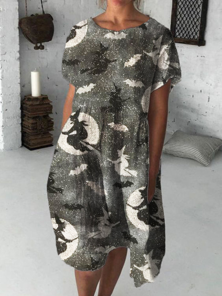 Halloween Night Witches Pattern Midi Dress