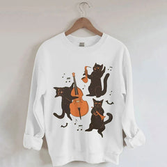 Halloween Cats Print Casual Sweatshirt