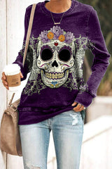 Skull Floral Print Long Sleeve T-Shirt