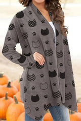Halloween Cat Print Long Sleeve Cardigan