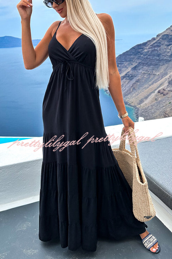 Boat Weekend Drawstring High Waist Tiered Swing Maxi Cami Dress