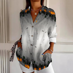 Halloween Black Cat Print Women's Shirt