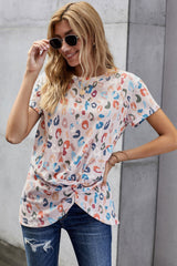 Women's Multicolor Spots Feline Fine Short Sleeve Top