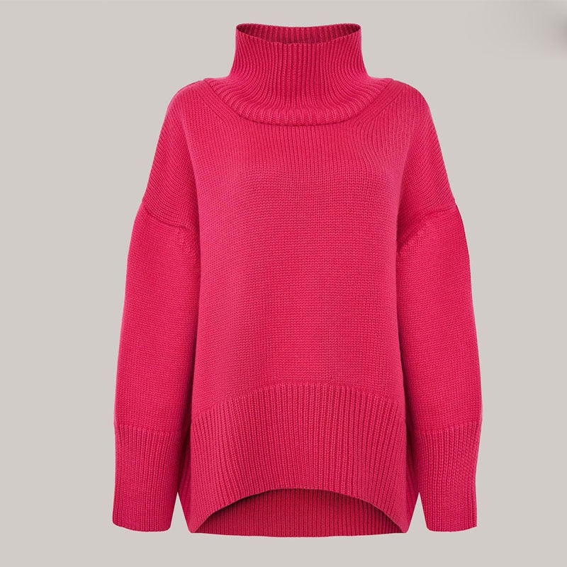 Turtleneck Solid Color Knitted Casual Pullover Sweater