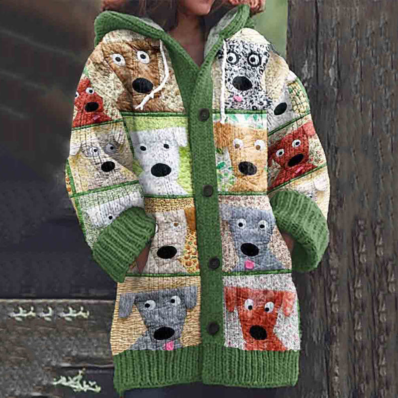 Abstract Fun Dog Art Pattern Cozy Cardigan Sweater