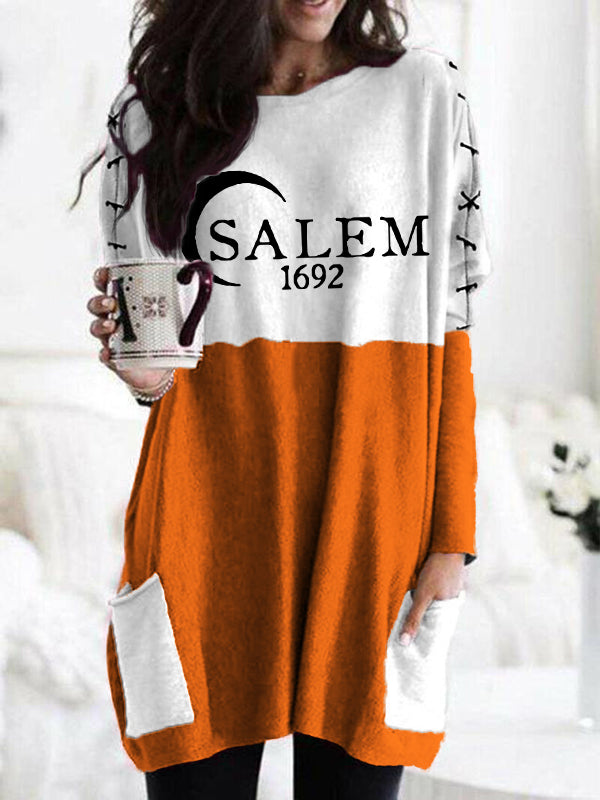 Salem 1692 Halloween Contrast Color Patch Pockets Tunic