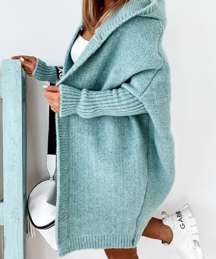 Hooded Sweater Bat-Shaped Soft Loose Back Patchwork Sweater