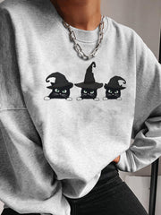 Halloween Wizard Cat Print Sweatshirt
