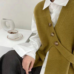 Versatile design sense sleeveless knit cardigan knit vest