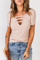 Women's Apricot Strappy Rib Knit T Shirt
