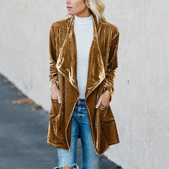 Simple Irregular Front Collar Pocket Kimono Duster