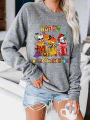 Skull Pumpkin Santa Hat Coffee Print Sweatshirt