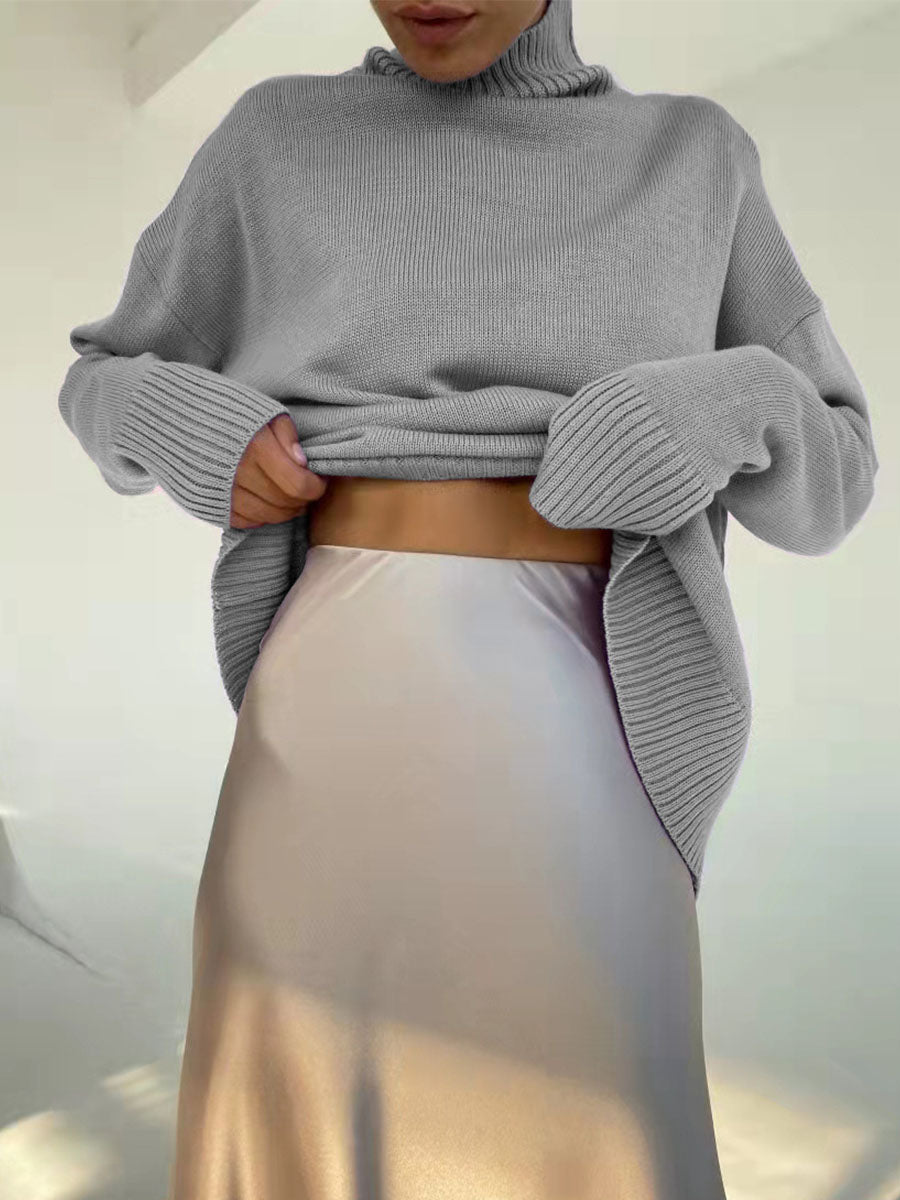 Turtleneck knitted padded loose sweater