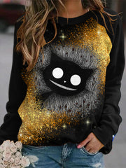 Black Cat Art Gradient Print Casual Sweatshirt