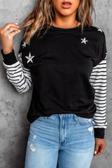 Women's Black Striped Star Long Sleeve Top
