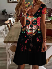 Day Of The Dead Peony Queen Skull Midi Dress