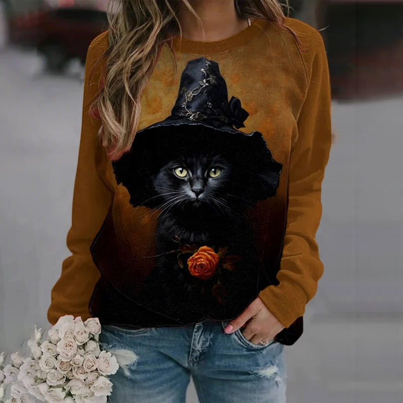 Witch Black Cat Print Sweatshirt