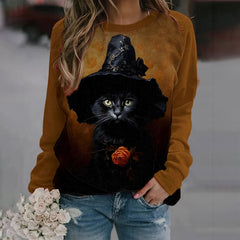 Witch Black Cat Print Sweatshirt