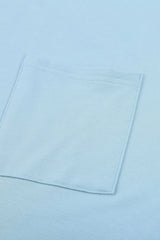 Women's Sky Blue Knit Pocketed Side Slits Short Sleeve Tee