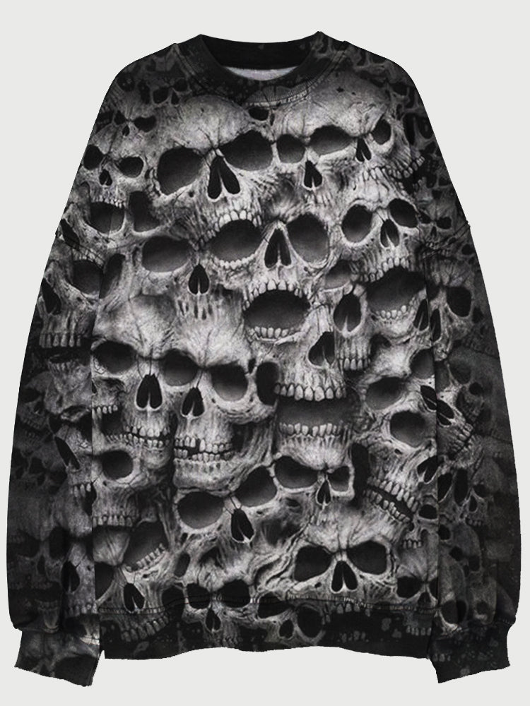 Halloween Skull Print Vintage Washed Sweatshirt
