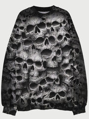 Halloween Skull Print Vintage Washed Sweatshirt