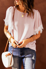 Women's Satin Lace Flutter Sleeve Top