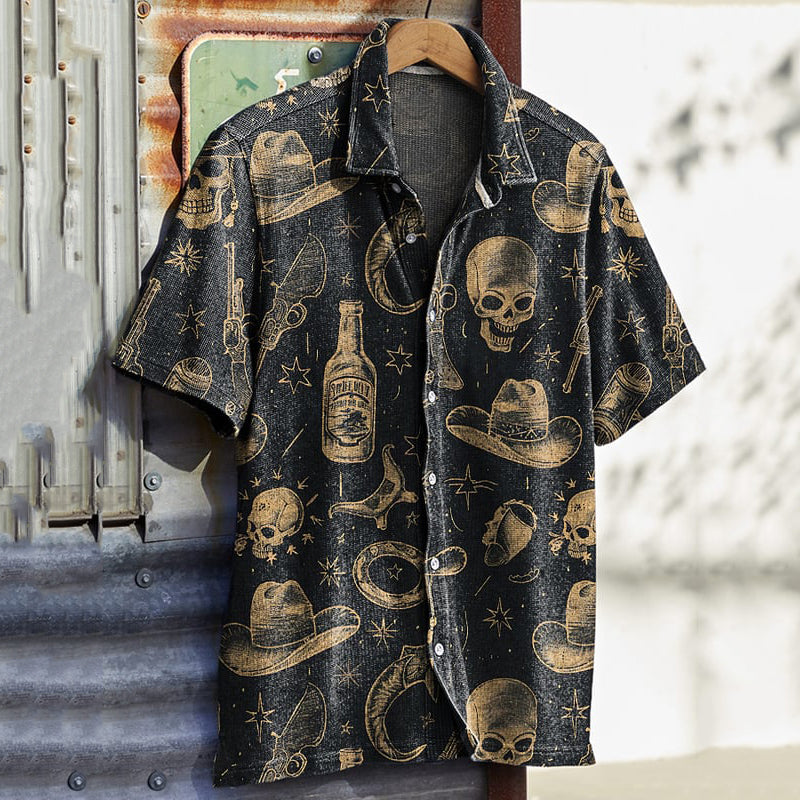 Men's Western Skull Print Short Sleeve Shirt