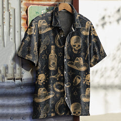 Men's Western Skull Print Short Sleeve Shirt