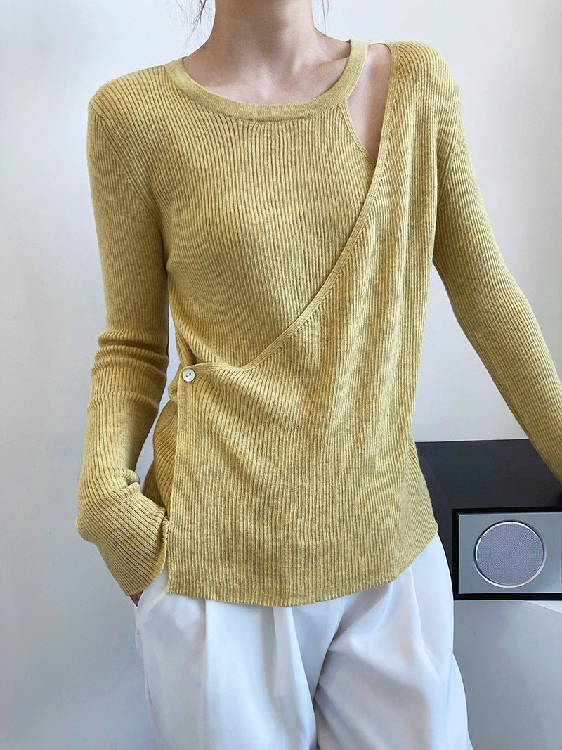 Two False Hollow Out Shoulder Sweater Female Design Sense Hanging Neck Top