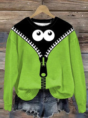 Halloween Peek Monster Print Round Neck Sweatshirt