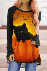Halloween Cat Pumpkin Print Tunic