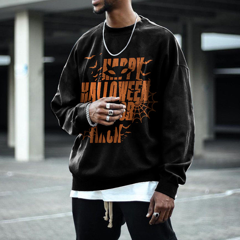 Casual Halloween Cat Crewneck Sweatshirt