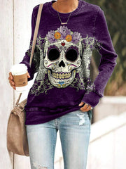 Skull Floral Print Long Sleeve T-Shirt