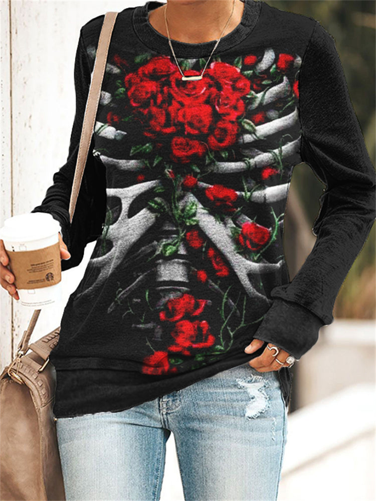 Skeleton With Roses Art Graphic Sweatshirt
