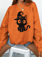 Wizard Cat Print Long Sleeve Sweatshirt
