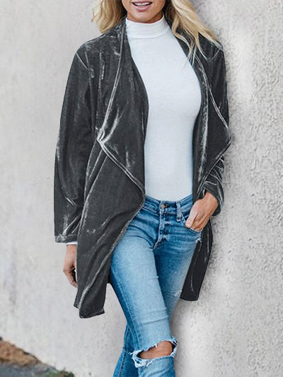 Simple Irregular Front Collar Pocket Kimono Duster